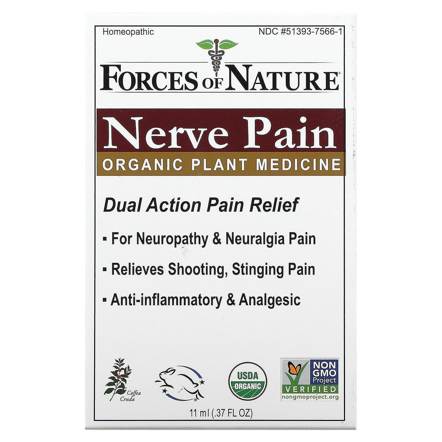 Forces of Nature, Nerve Pain, Organic Plant Medicine, 0.37 fl oz (11 ml)