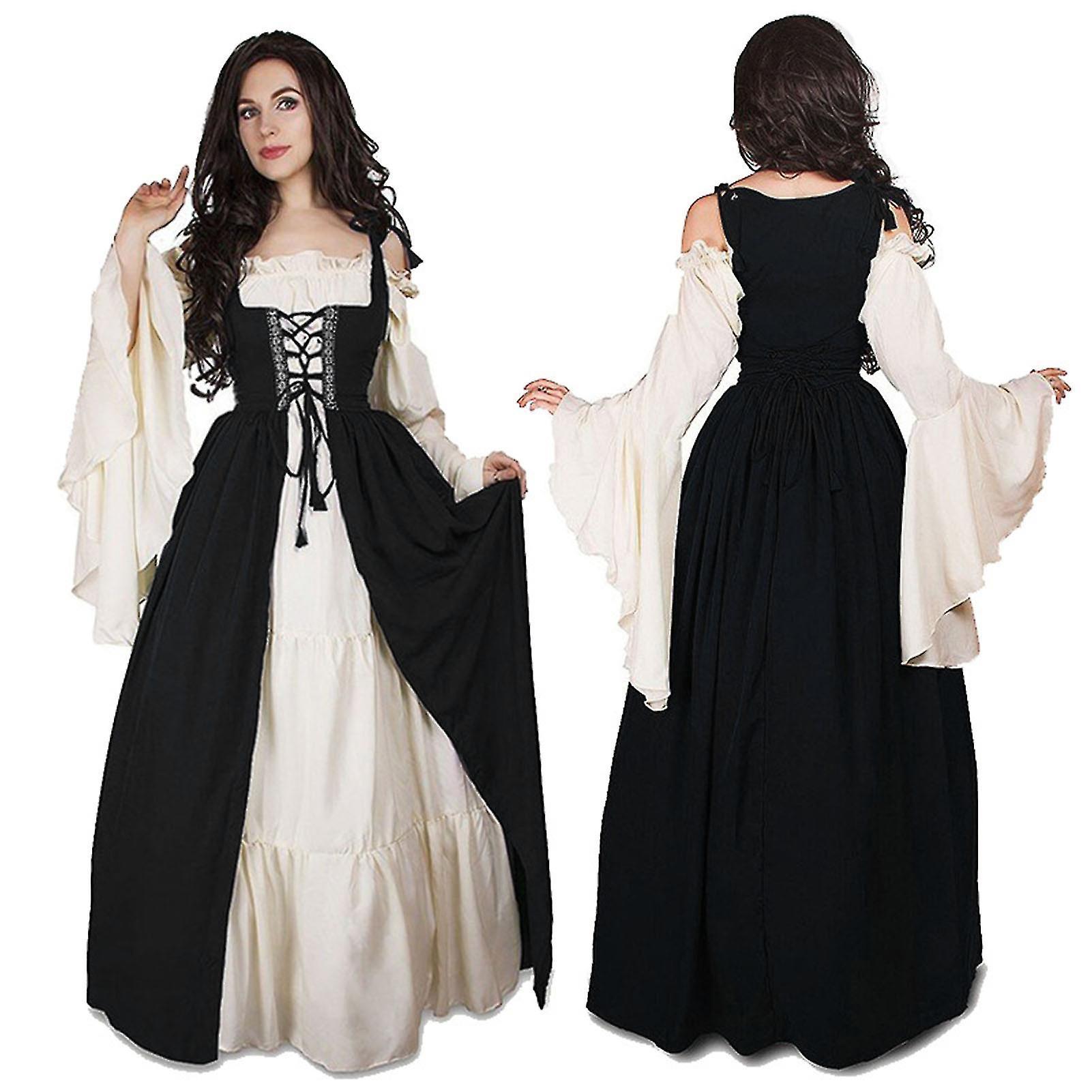 Gunest Women Cosplay Medieval Dress Vintage Performance Pirate Costume Irish Dress For Vacations Holiday Wear Black S