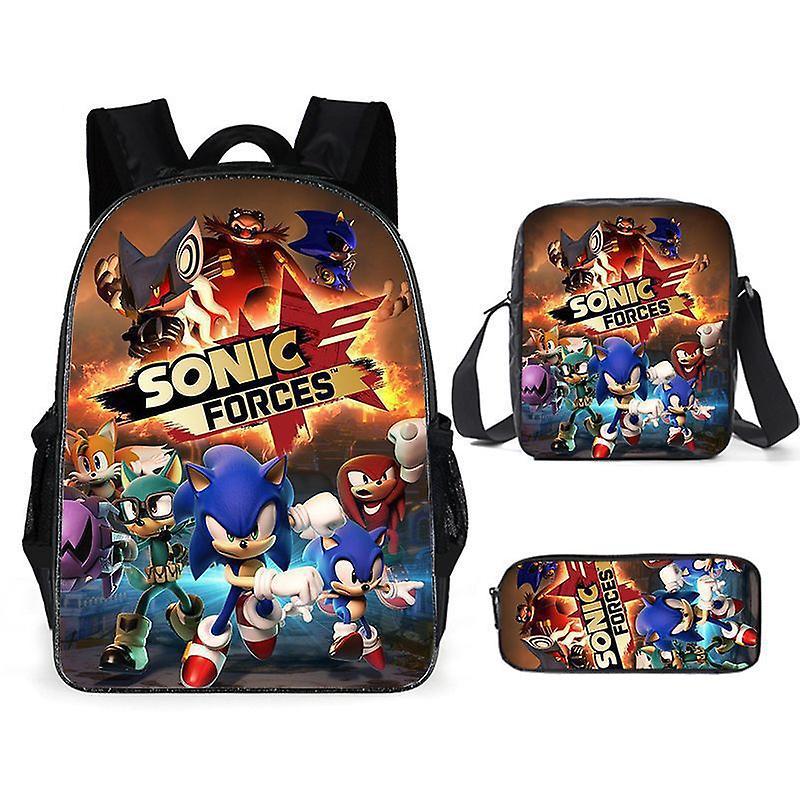 Jxlgv SONIC Sonic Schoolbag Three-Piece Set - Anime Cartoon Backpack, Shoulder Bag, and Pencil Case | Vibrant and Durable Set for Sonic FansJXLGV L...