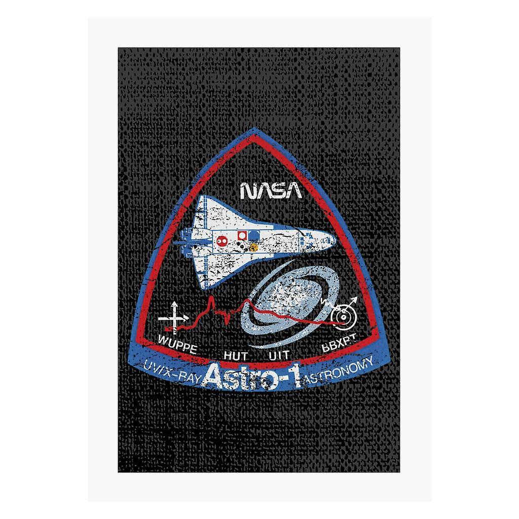 NASA ASTRO 1 Observatory STS 35 Mission Badge Distressed A4 Print Black 21cm x 29.7cm