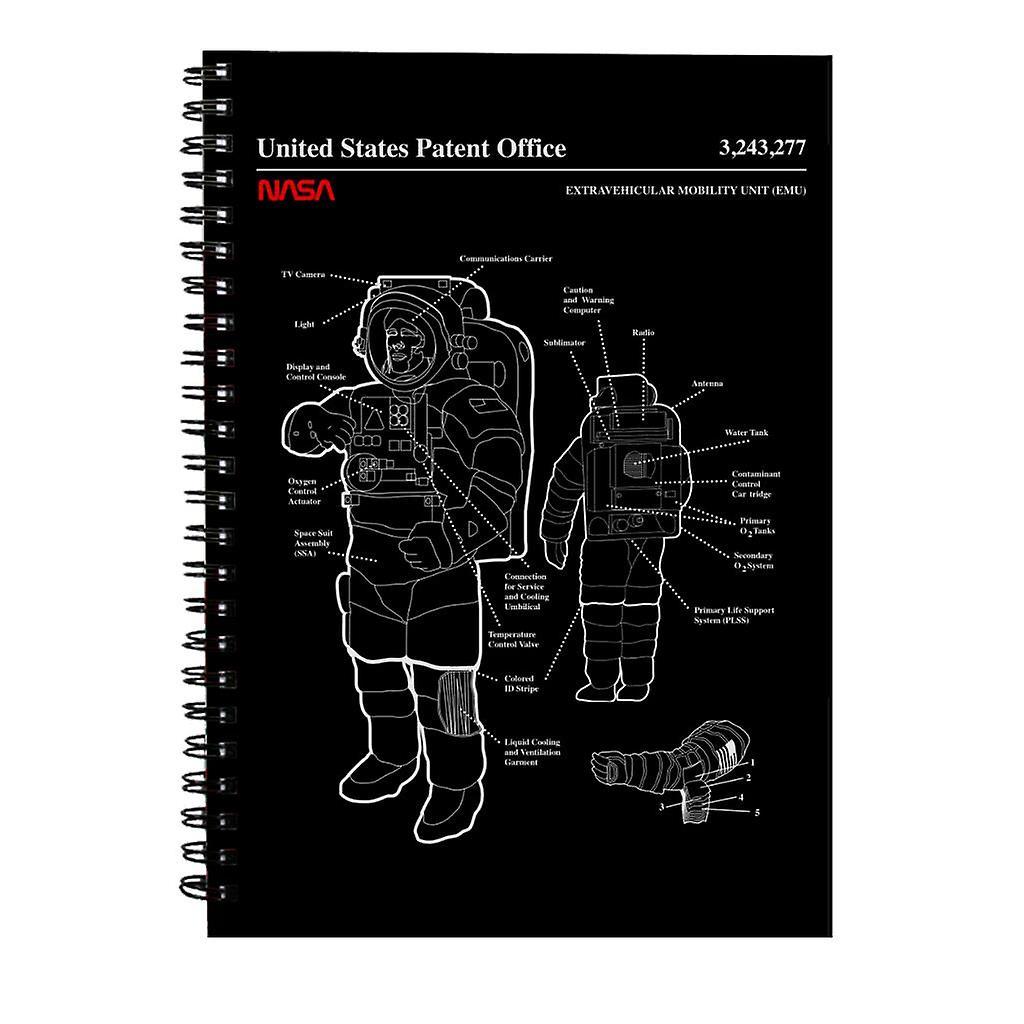 NASA EMU Spacesuit Blueprint Spiral Notebook Black 15 x 21 cm