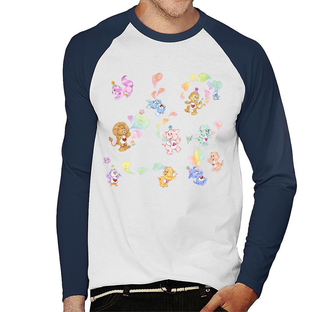 Care Bears Love Heart Montage Men's Baseball Long Sleeved T-Shirt White/Navy Small