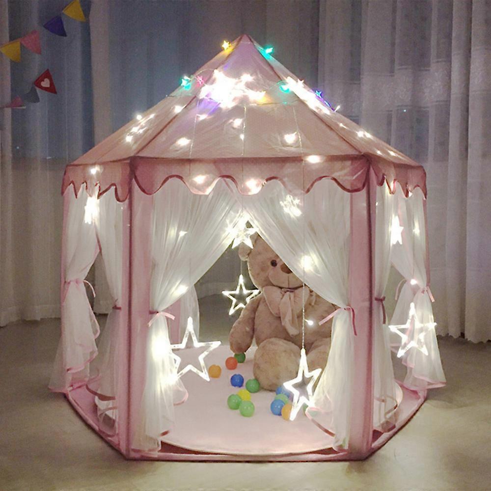 Living And Home Hexagonal Large Fairy Play House Indoor Tent for Kids Pink