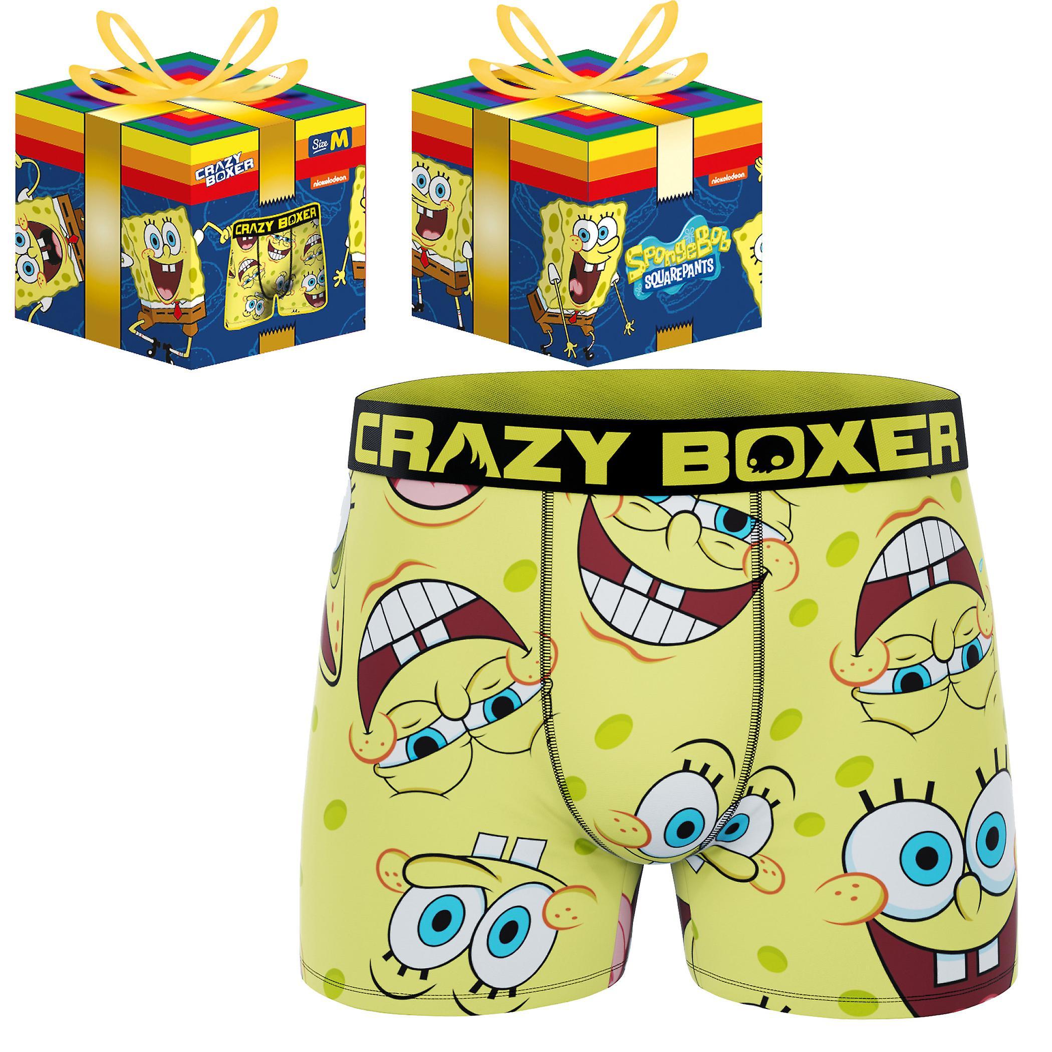 Tv Shows Crazy Boxers SpongeBob SquarePants Faces Boxer Briefs in Present Box Yellow Large (36-38)