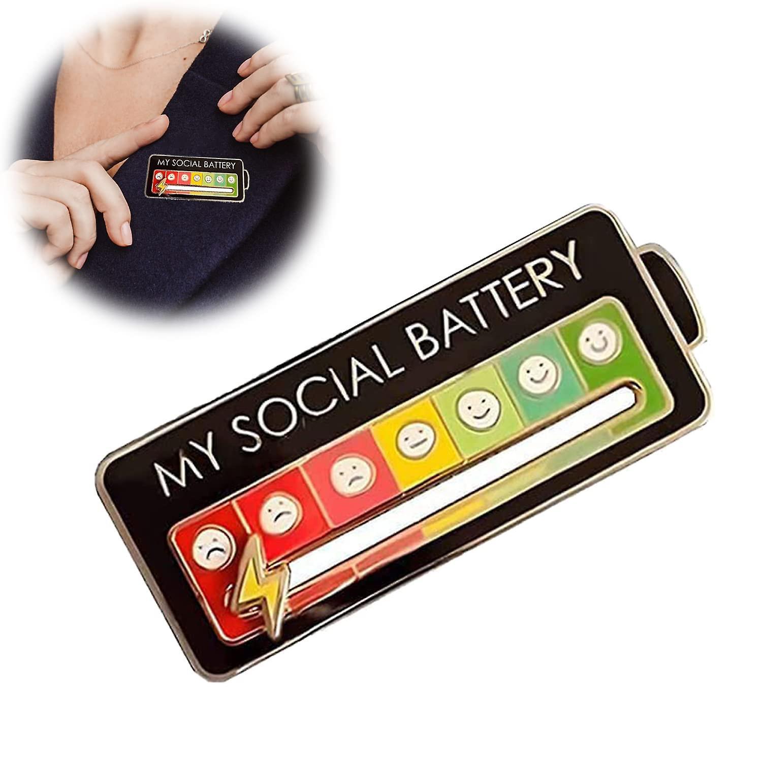 Volord Fun Social Mood Pin 7 Days, Social Battery Lapel Pin, Interactive Mood Pin, Anxiety Badge Mood Expression Pin Gift For Introverts Black