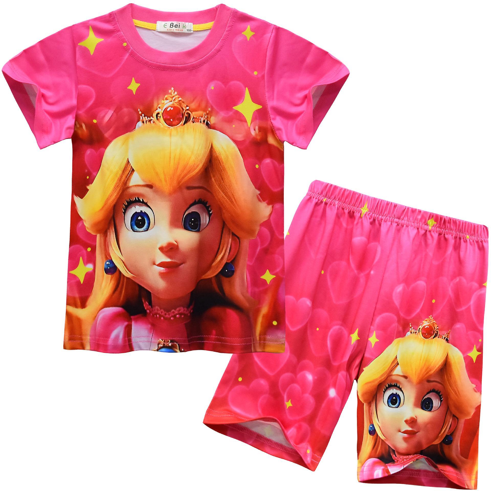 Shznv 2023 Super Mario Peach Princess Peach Princess Cosplay Girls And Children's Short-sleeved Suit 91168 120cm