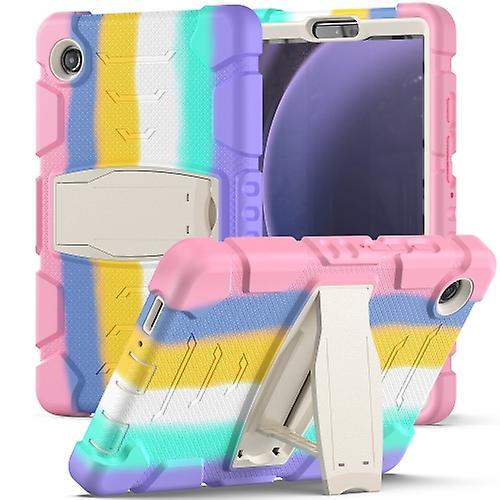 Mycase For Samsung Galaxy Tab A9 3-layer Protection Screen Frame + Pc + Silicone Shockproof Combination Tablet Case With Holder Colorful Pink