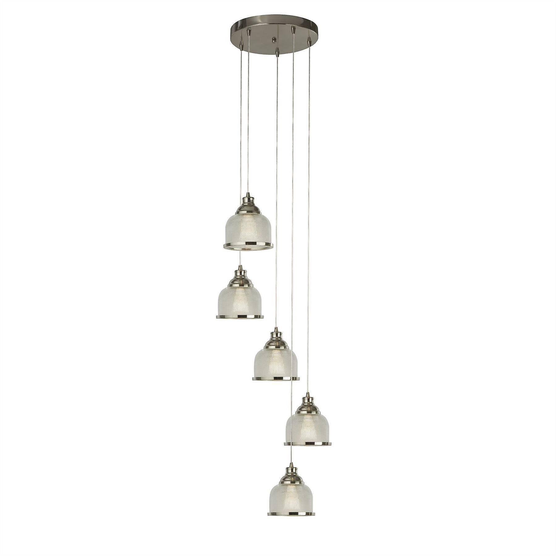 Searchlight Lighting Bistro 5 Light Spiral Cluster Pendant Satin Silver, Glass Shade, E27