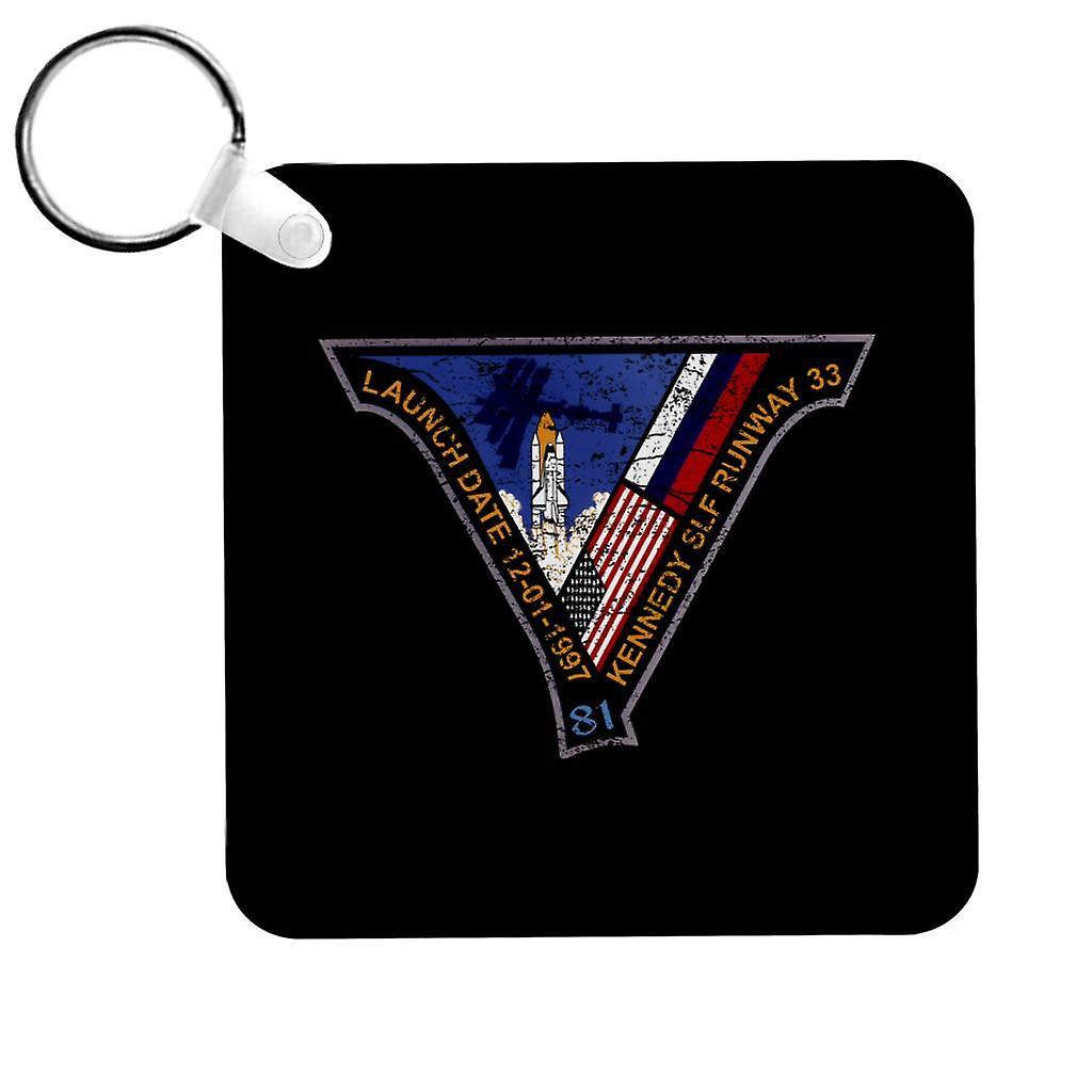 NASA STS 81 Atlantis Mission Badge Distressed Keyring Black 5cm x 5cm