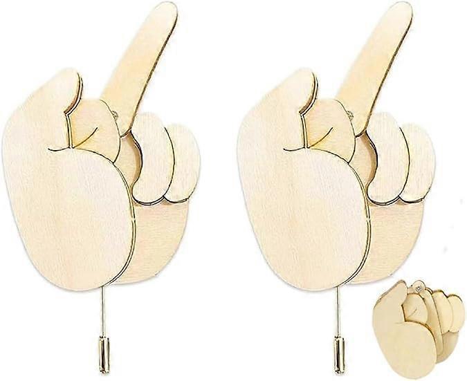 Unbrand Funny Wooden Finger Brooch, The Finger Pin DIY Kit, Flippable Finger Pins Gag Gift for Women Men, Interactive Mood Expressing Pin 2pcs