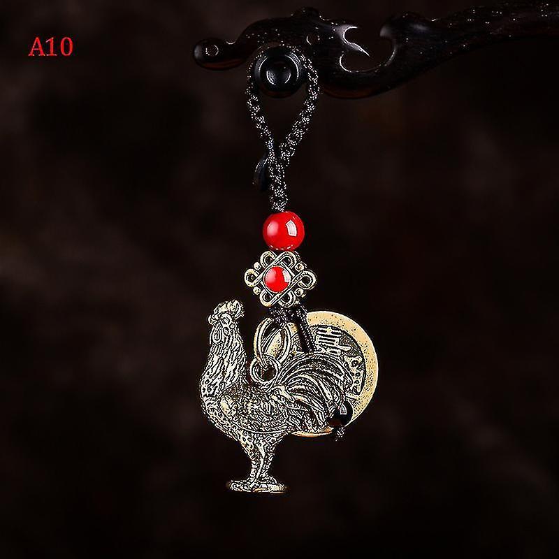 Tianzun Vintage Copper Rope Keychain Pendant Brass Chinese 12 Zodiac Animals Car Key Chain A10