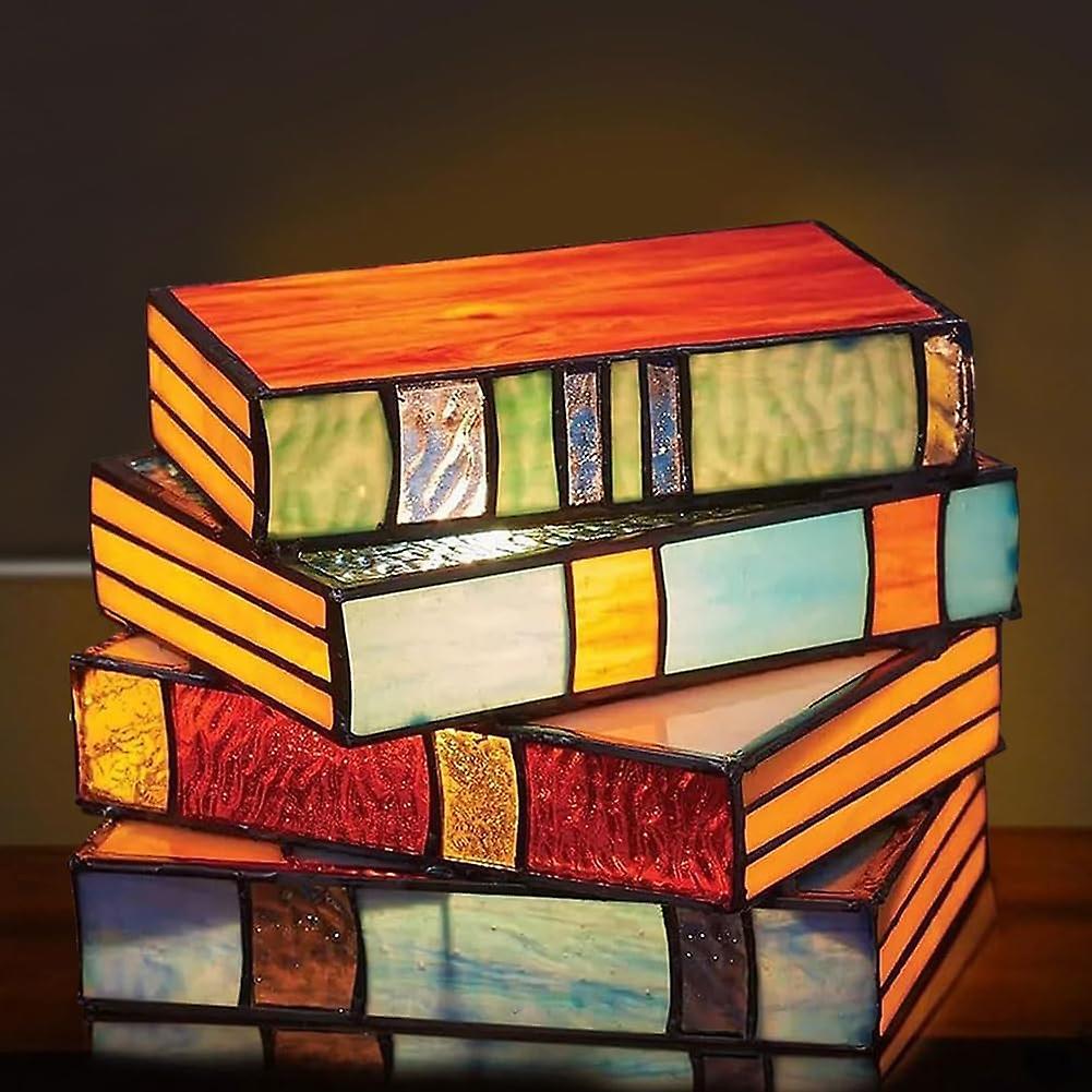 Mintian Stained Glass Stacked Books Lamp,stacked Books Glass Lamp Night Light,reading Nook Lighting Table Lamp,lighting Book Lamps,table Lamp Home ...