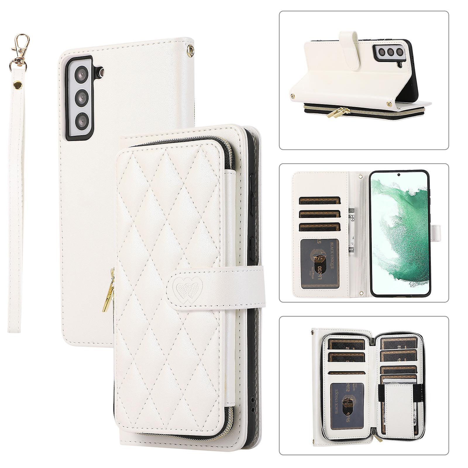 Hoh Zipper Wallet Case For Samsung Galaxy S24 Ultra, Pu Leather Magnetic Flip Shockproof Cover With Card Holder White For Galaxy S24 Ultra