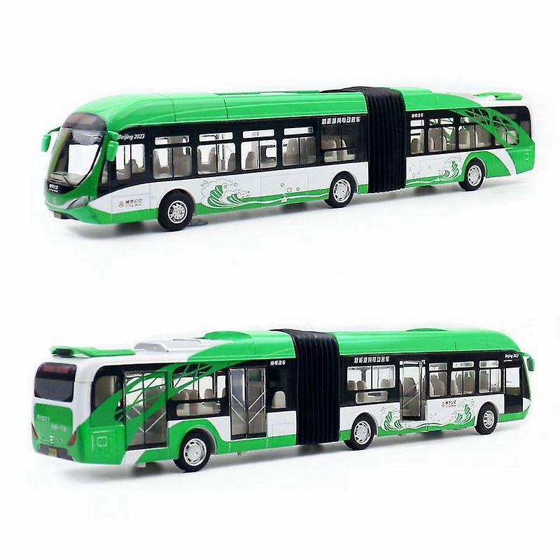 1:32 Articulated Double Section Bus Toy Car Diecast Coach Model Pull Back Doors Openable Sound & Light Collection Gift Kid Boy Toy Cars green