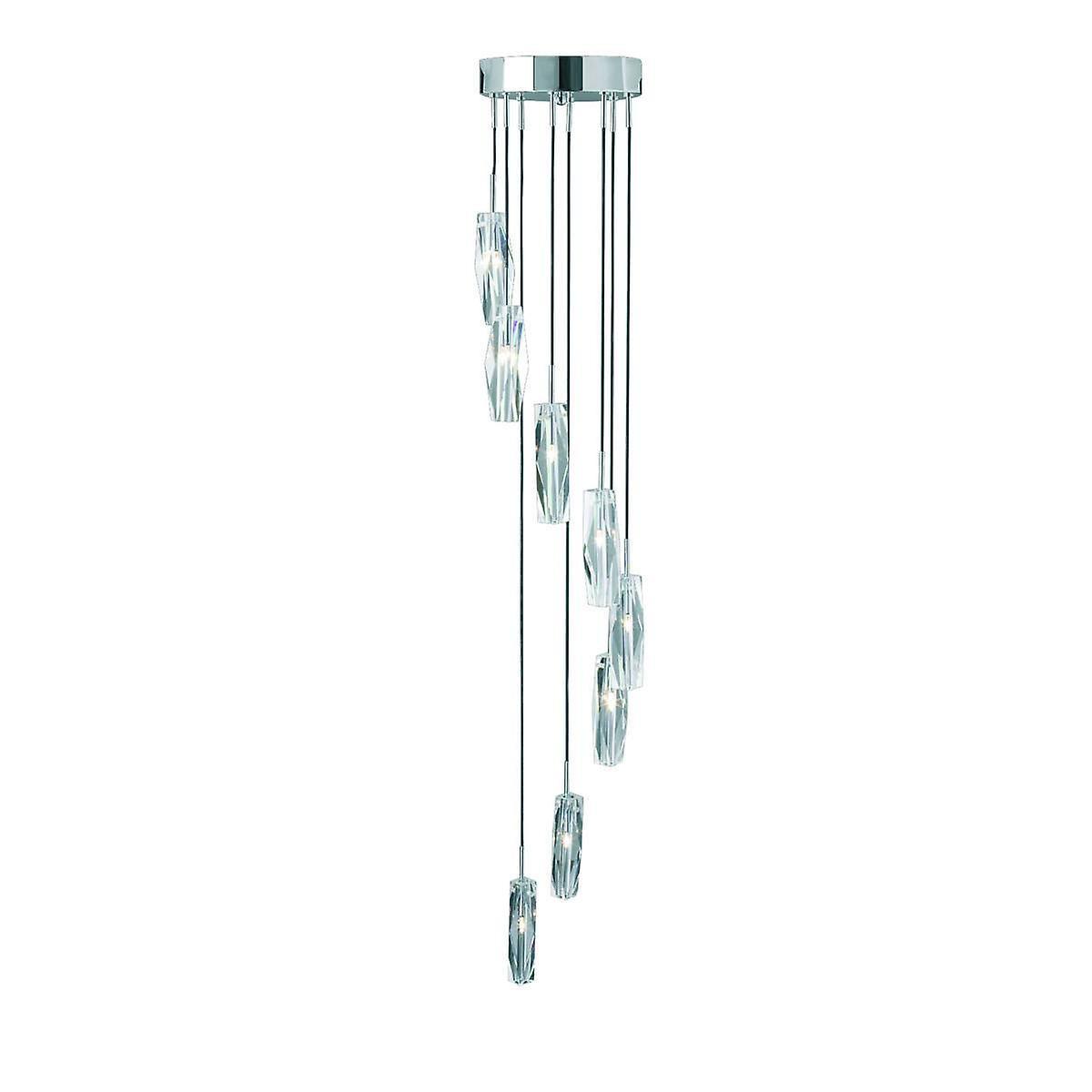 Searchlight Lighting Sculptured Ice 8 Light Spiral Cluster Pendant Chrome, K9 Glass Eight, G4 Bulb