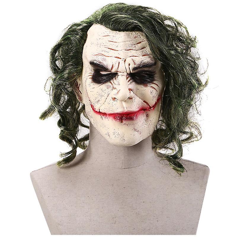 Unbrand Halloween Joker Mask Cosplay Horror Scary Clown Mask With Green Hair as shown 1 PC