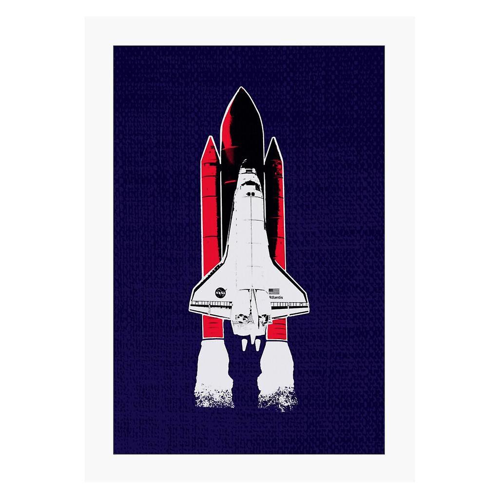 NASA Atlantis Shuttle Launch A4 Print Navy Blue 21cm x 29.7cm