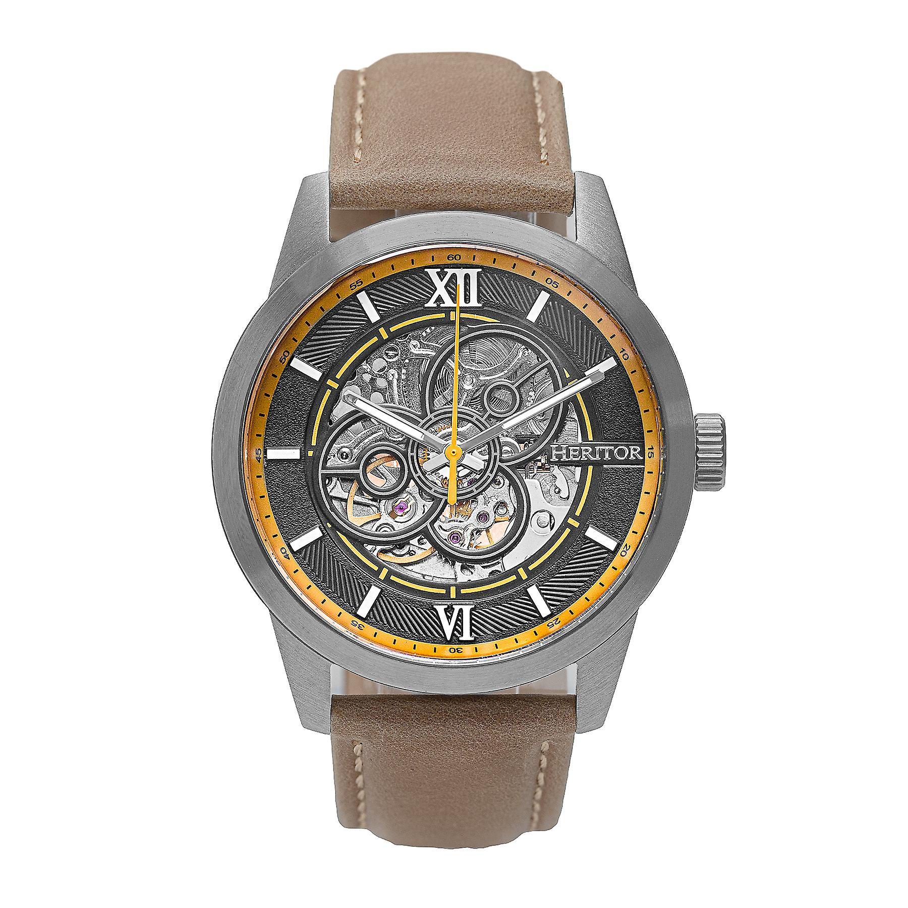 Heritor Automatic Jonas Leather-Band Skeleton Watch - Silver/Bronze