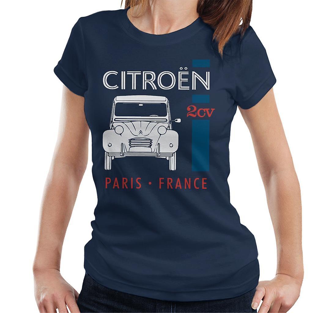 Citro�n Citroen White 2CV Paris France Single Stripe Women's T-Shirt Navy Blue Medium