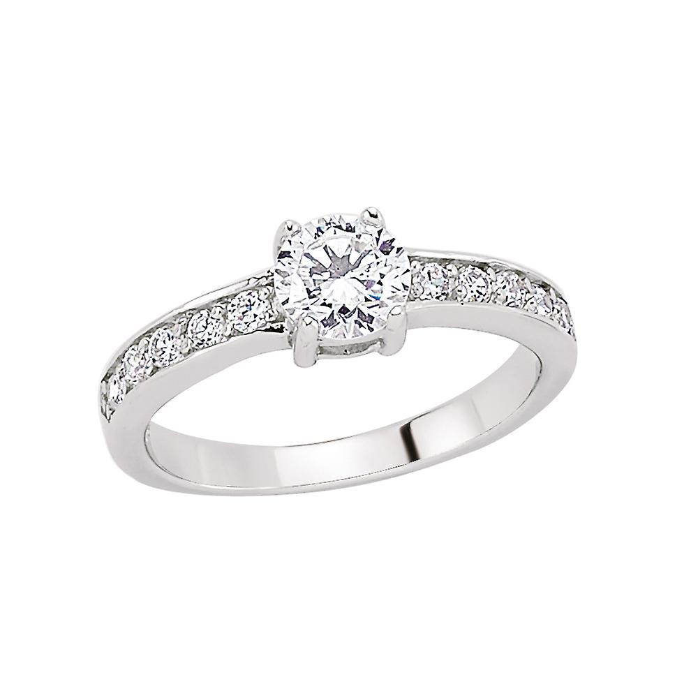 Silver  CZ Shoulder-Set 4 Claw Solitaire Engagement Ring - GVR352