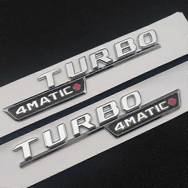 Hikig 3d ABS Black Logo Turbo 4MATIC Emblem Car Fender Badge For Mercedes Turbo 4matic Sticker C117 W205 W204 W213 W212 Accessories Chrome 2pcs