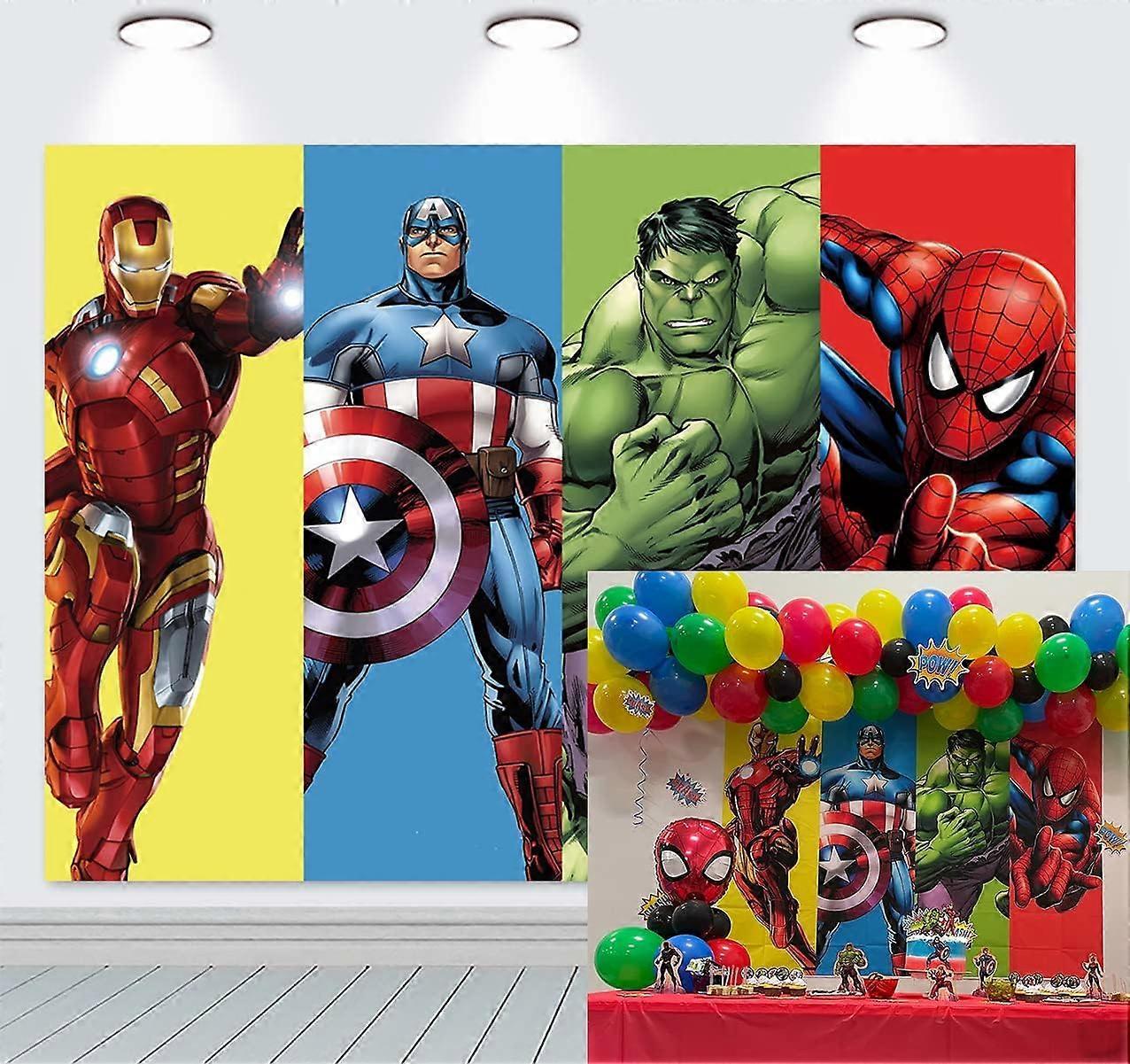 Heyone Superhero Backdrop Anime Character Image Photo Background Boy Children Birthday Party baby Shower Cake Table Decoration Backdrop 7x5FT