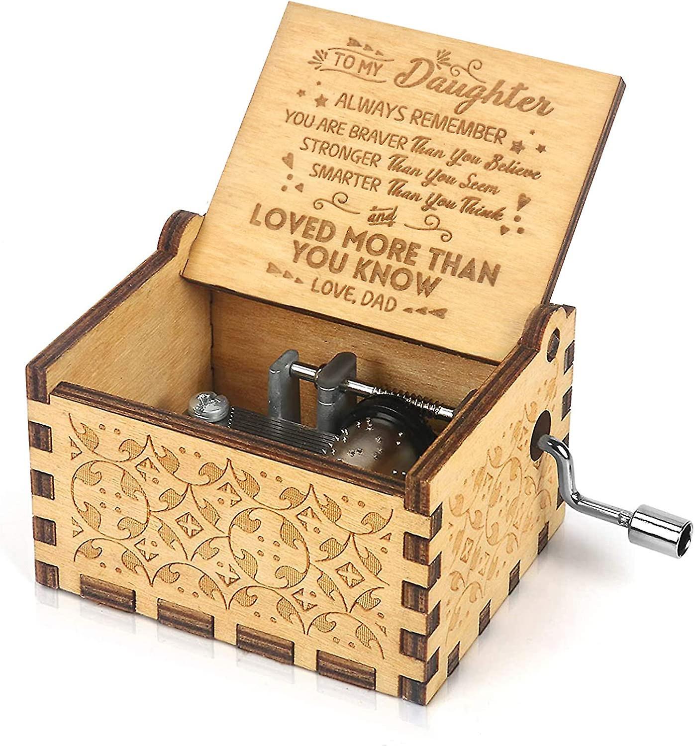 Heytea Music Box Hand Crank Engraved Musical Box-My Sunshine Mechanism Antique Vintage Gift to My Daughter from Dad(You are Braver Than)