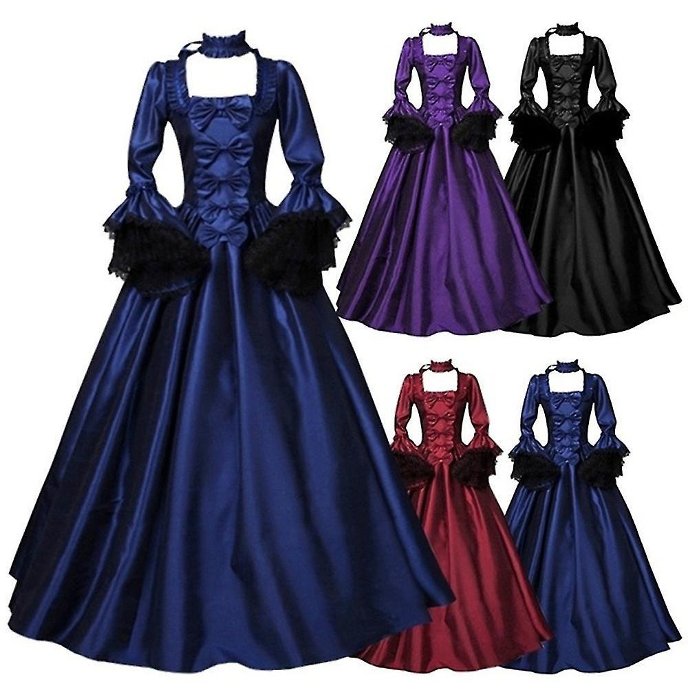 Medieval Palace Court Princess Dress Elegant Ball Gown Renaissance Halloween Fancy Dress Carnival Costume Whbyv Blue 4XL