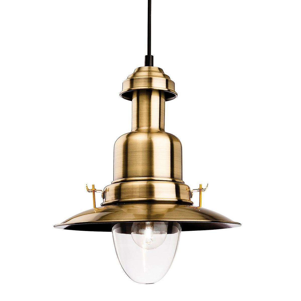 Firstlight Lighting Classic 1 Light Dome Ceiling Pendant Antique Brass, Clear Glass, E27