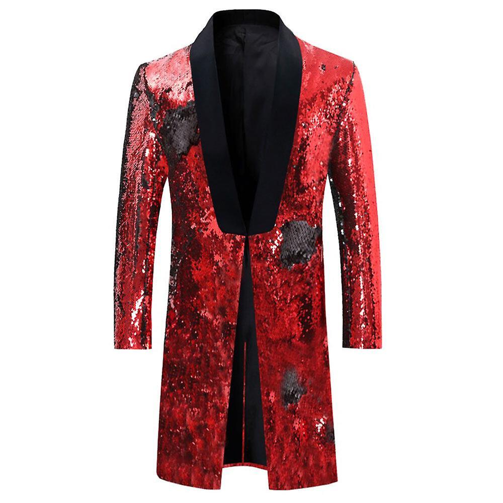 Allthemen Mens Shining Sequins Party Suit Jacket Red XL