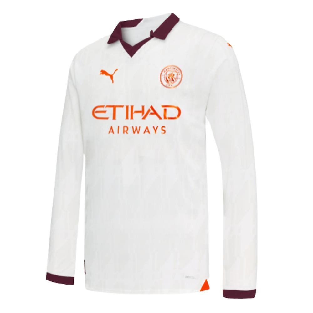 Puma 2023-2024 Man City Long Sleeve Away Shirt (Kids) White 13/14 Years - 32-34 inch Chest