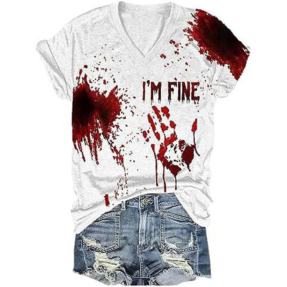 Waidfu I'm Fine Bloody T-Shirt Perfect for Halloween Costume Humor Funny Bloodstained Q3 S