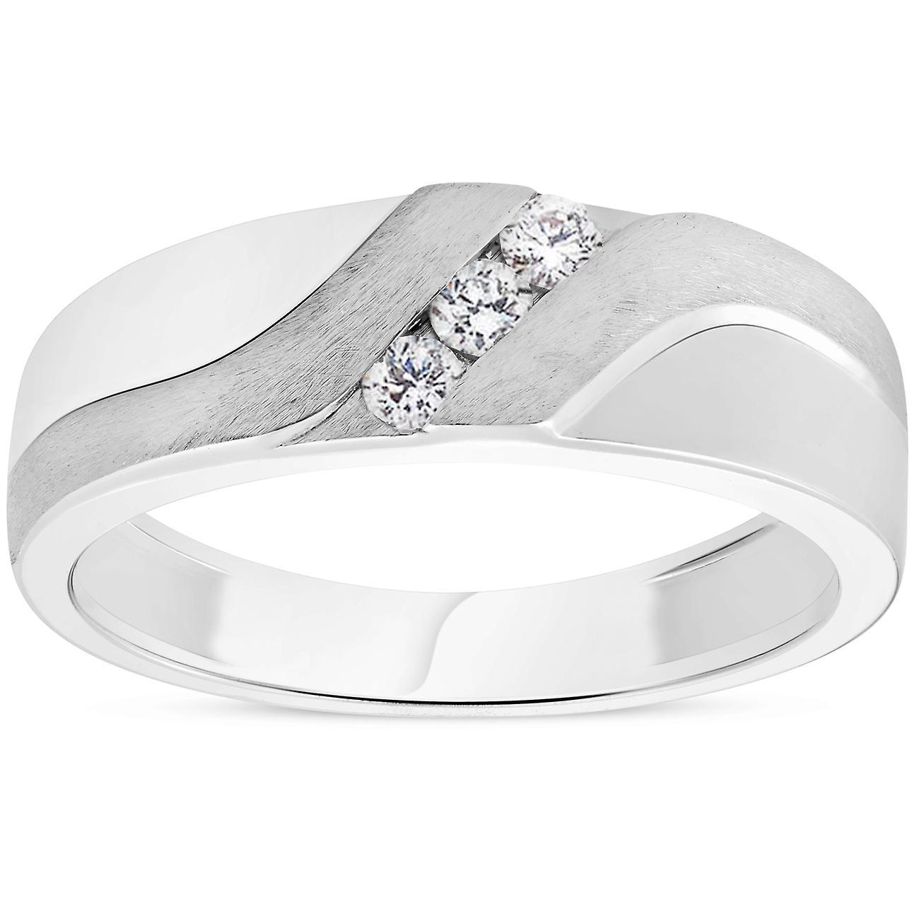 Pompeii3 Mens 1/5ct White Gold Diamond 6.5mm Brushed Wedding Curve Anniversary Band 10.5