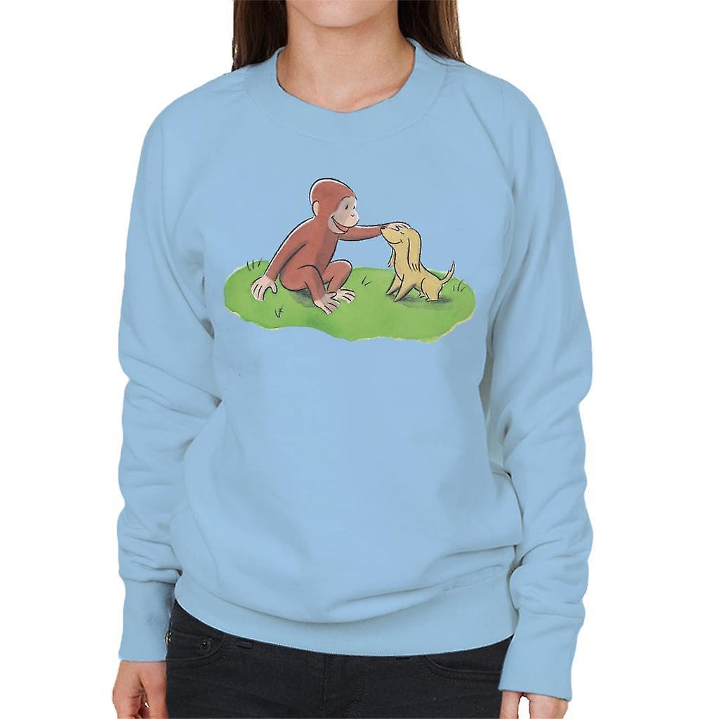 Curious George Stroking Dog Women's Sweatshirt Sky Blue X-Large