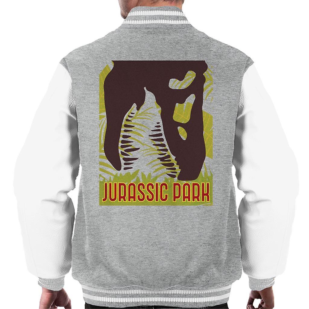 Jurassic Park T Rex Skeleton Silhouette Eating Men's Varsity Jacket Heather Grey/White XX-Large