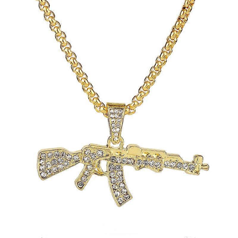 Scsrbsm Necklace, AK rifle gold full diamond machine gun necklace