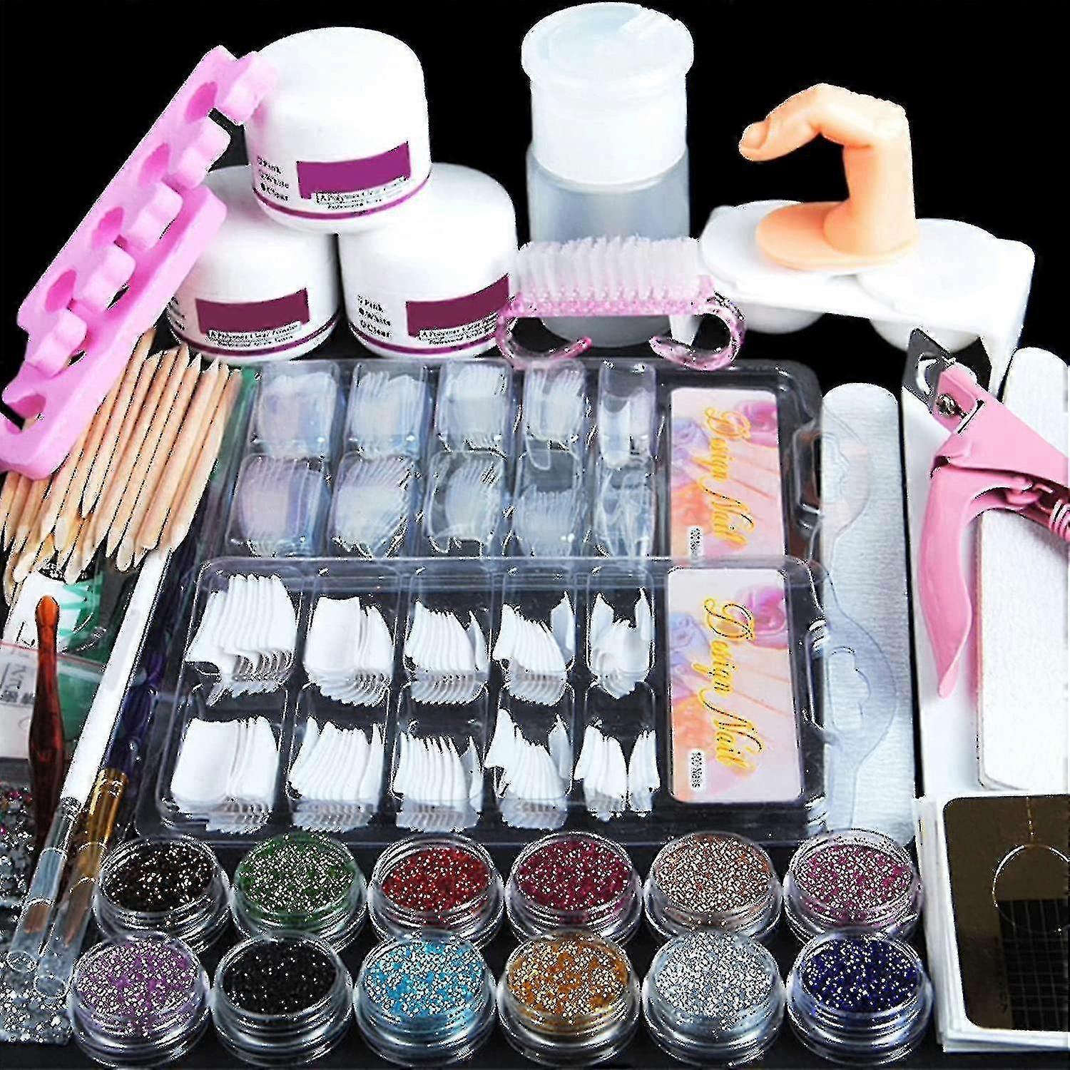 Zhiyi Acrylic Nail Kit Acrylic Powder With Everything Professional For Beginner Glitter Powder False Nail Tips