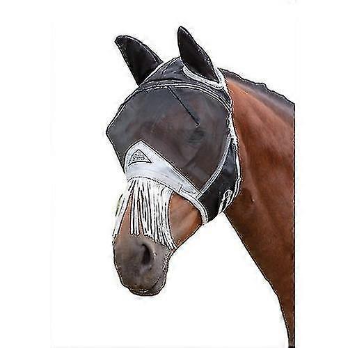 Unbrandded Shires Fine Mesh Horse Fly Mask With Ears & Nose Fringe - SNNGV Black Cob