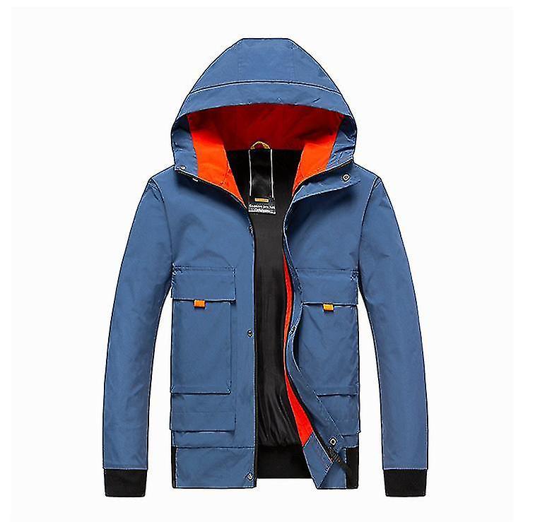 Yesfit New Men's Color Block Jacket Hooded Casual Lightweight Jacket Slim Jacket blue