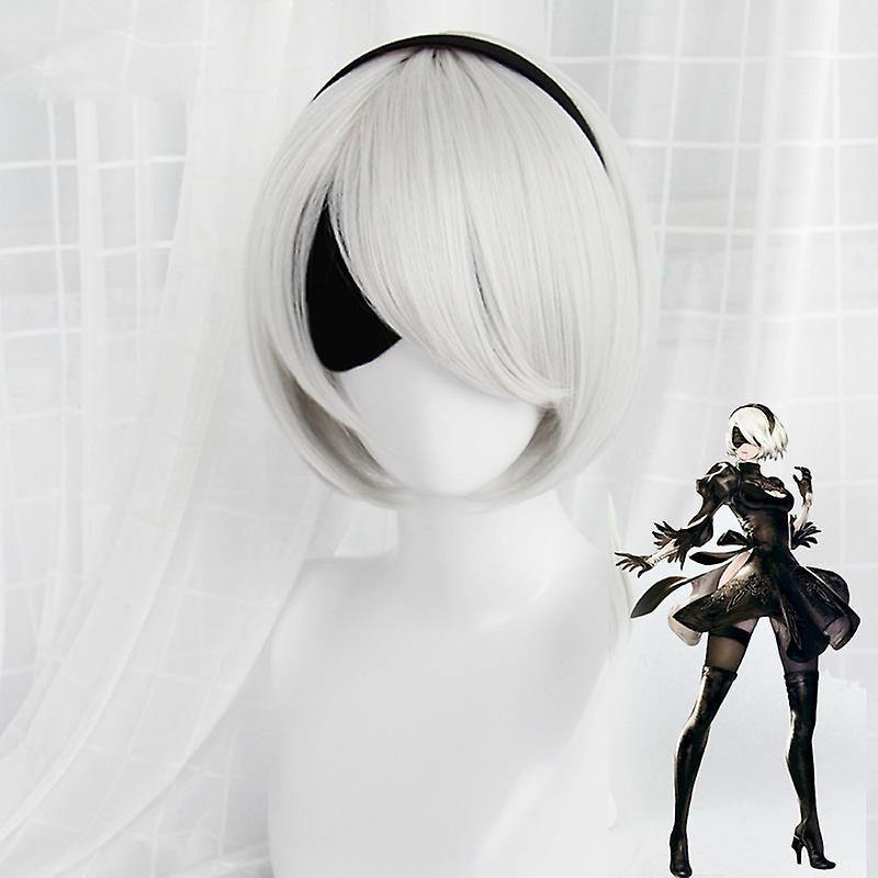 Bolongking YoRHa No.2 Type B 2BYoRH 2A 9S 2B Wig Cosplay Wig NieR:Automata Costume Play Wigs Halloween Costume for Women Hair +Wig Cap as shown One...