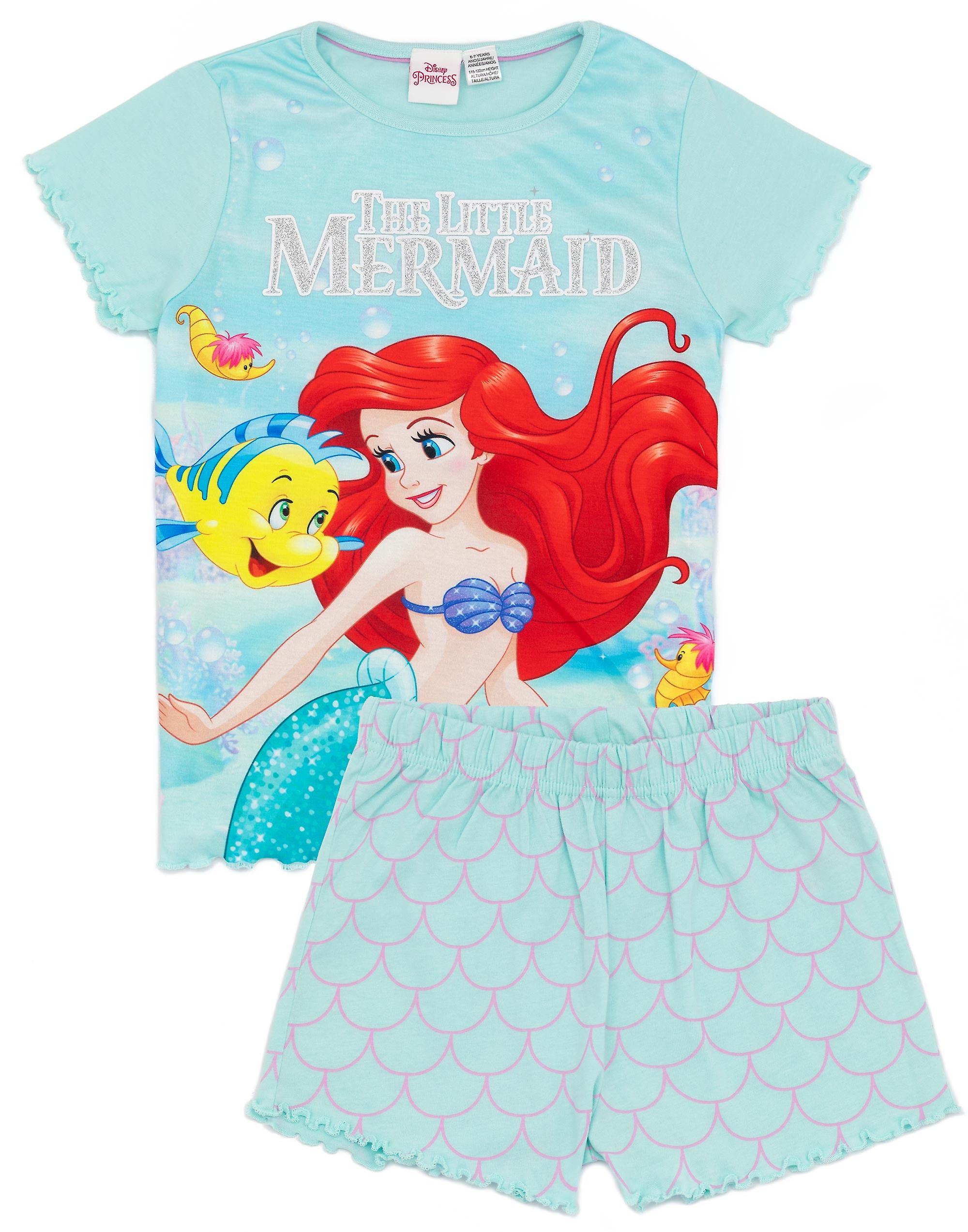 Disney x Little Mermaid Girls Short Sleeve Short Leg Pyjama Set Blue Ariel, Flounder 2-3 Years