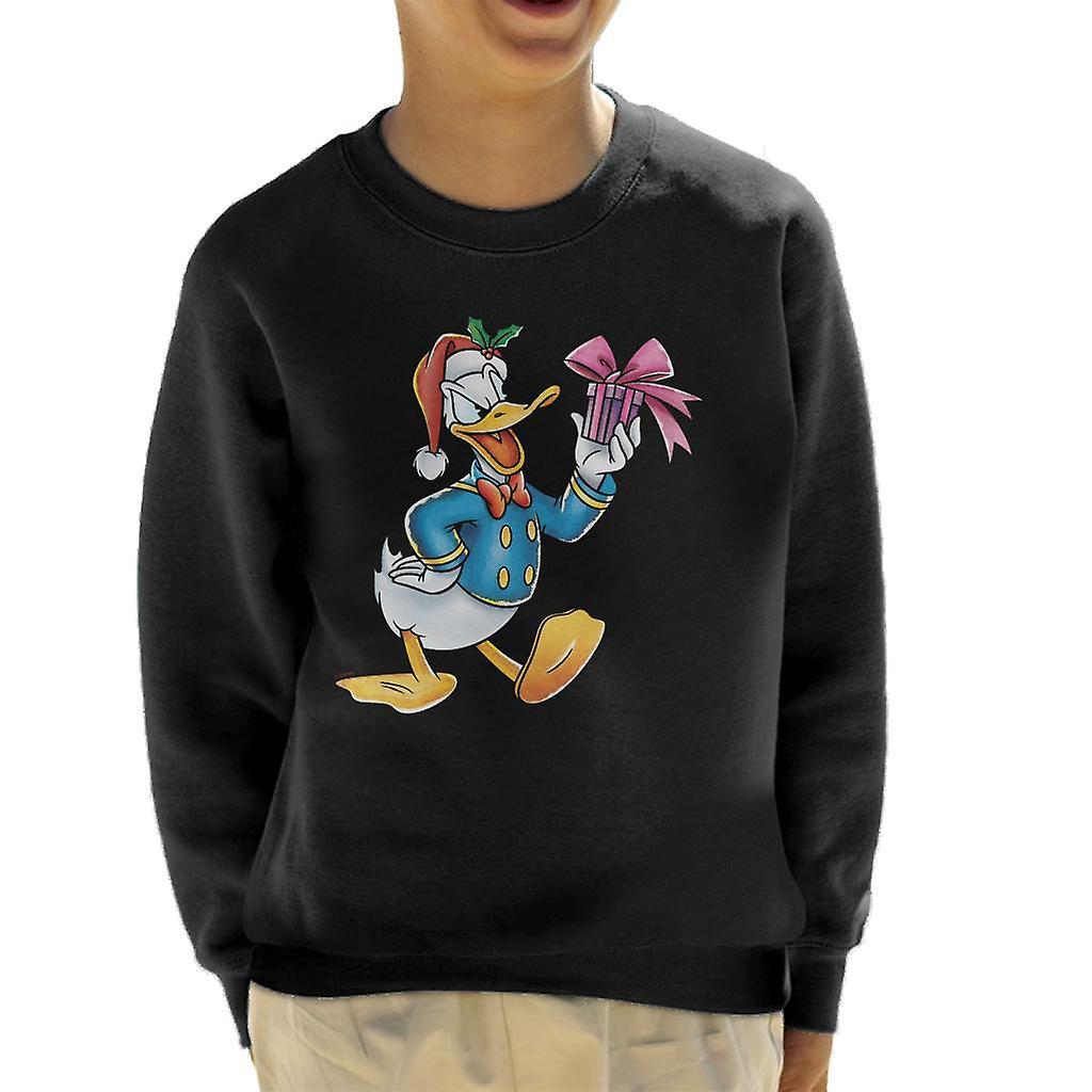 Disney Christmas Donald Duck Holding Present Kid's Sweatshirt Black X-Small (3-4 yrs)