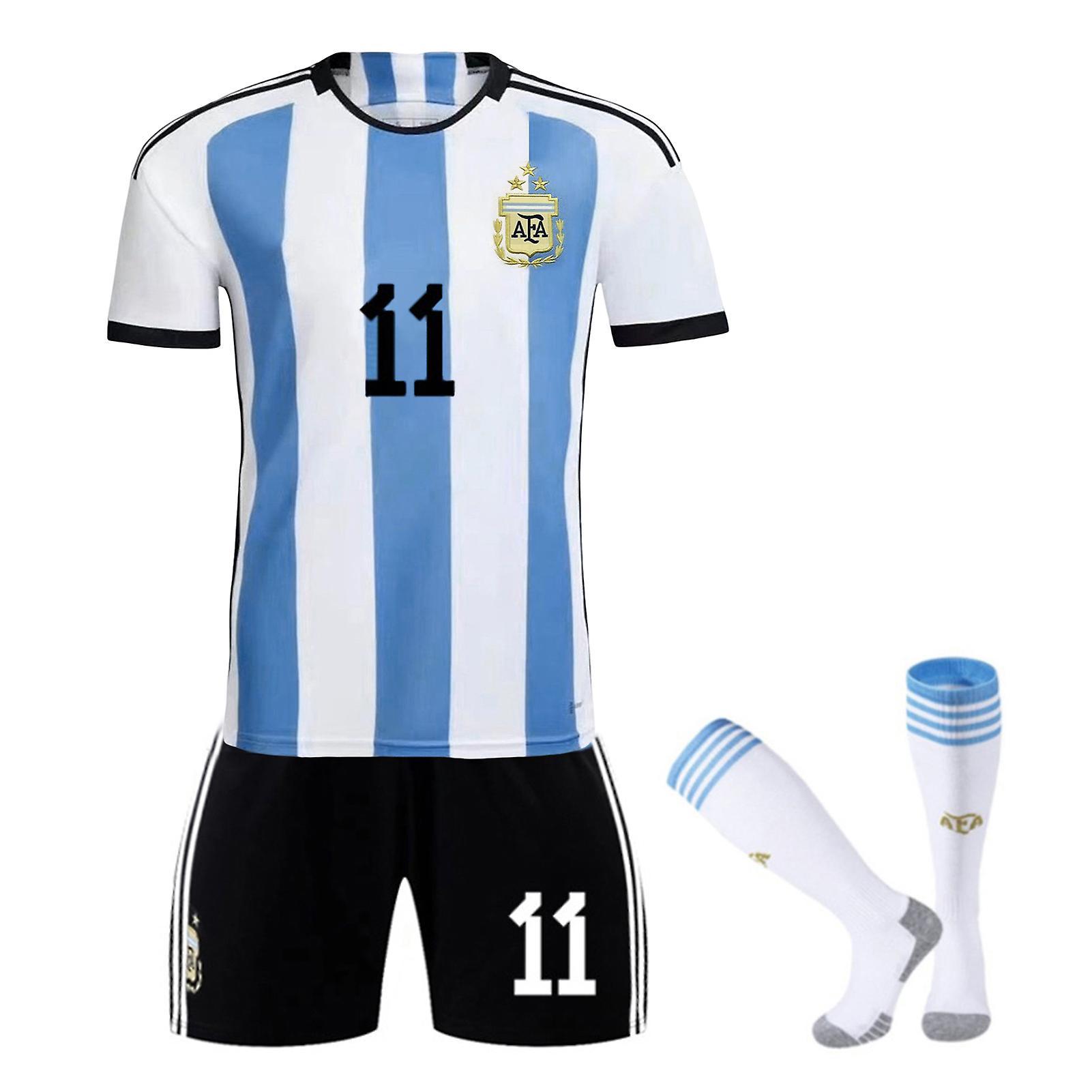 KAKENTH 1 Set Football T-shirt Shorts Set Striped Football Training Color Matching Argentina Messi Men T-shirt Shorts Socks Set XL,B