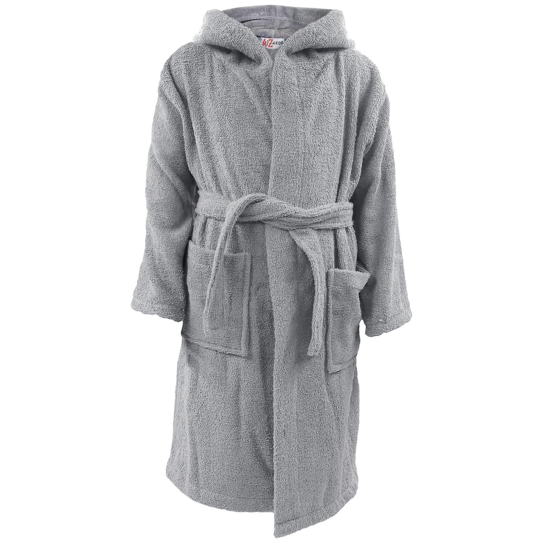 A2Z 4 Kids Kids Girls Boys Hooded Towel Bathrobe 100% Cotton Terry Towel Beach Bathing Robe Steel Grey 2-3 Years