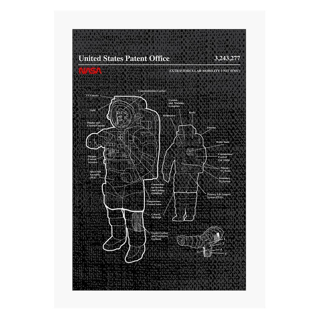 NASA EMU Spacesuit Blueprint A4 Print Black 21cm x 29.7cm