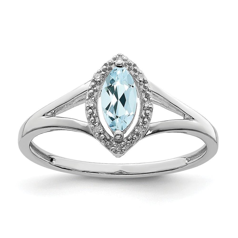 JewelryWeb 925 Sterling Silver Polished Open back Rhodium Plated Diamond and Aquamarine Marquise Ring Measures 2mm Wide Jewelry Gif 7