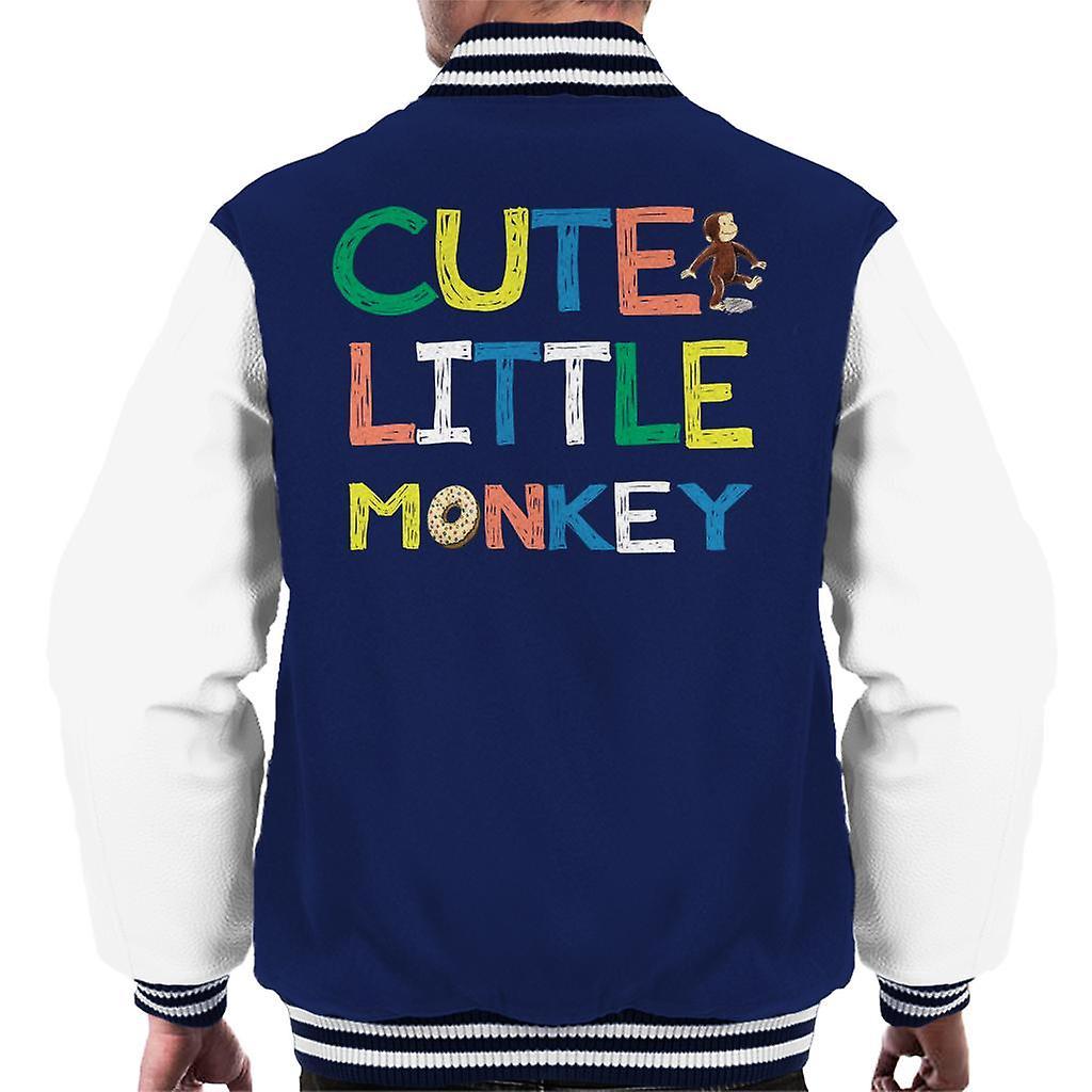 Curious George Cute Little Monkey Men's Varsity Jacket Navy/White X-Large