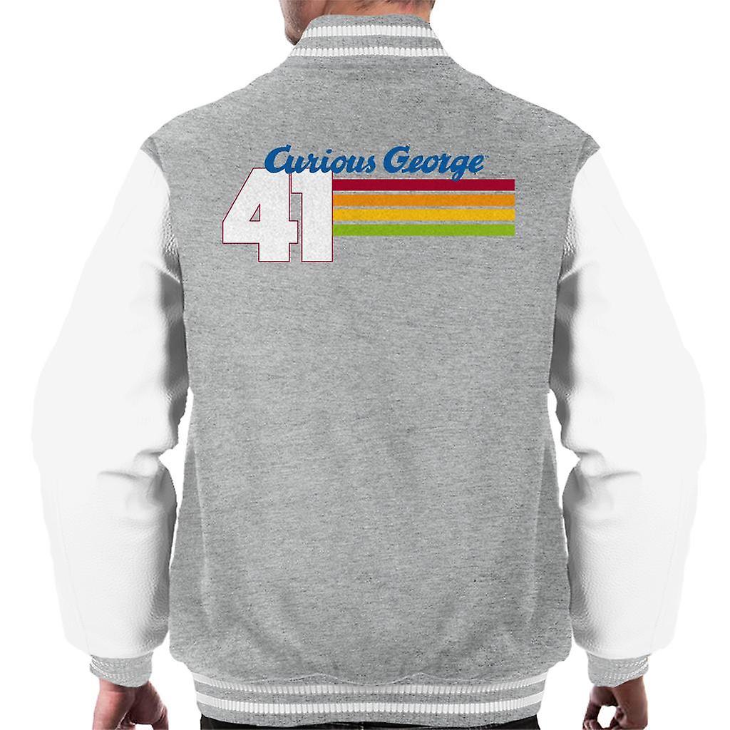 Curious George 41 Race Stripes Men's Varsity Jacket Heather Grey/White XX-Large