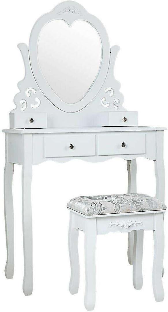 Viking Choice Dressing table - with heart-shaped mirror & stool - 50x30x136cm - white