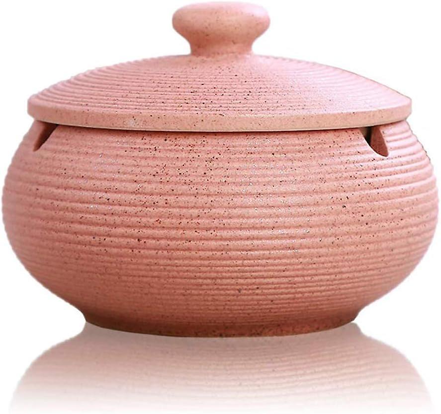 Phwj Ceramic Ashtray with Lid, Weatherproof, Pink Cigarette Ashtray for Indoors and Outdoors, Decorative Ashtray for Smokers' Homes